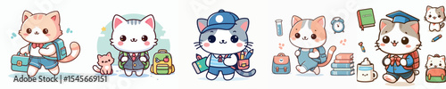cute cat vector going to school