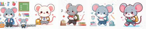cute mouse vector going to school