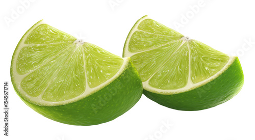 Two Slices of Fresh Green Lime, Juicy Citrus Fruit, Vibrant and Refreshing isolated on transparent background