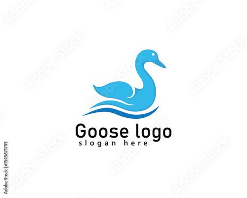 creative swan logo animal, blue swan on water waves, logo design inspiration