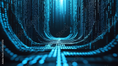 Abstract Digital Tunnel Cyan Data Stream image