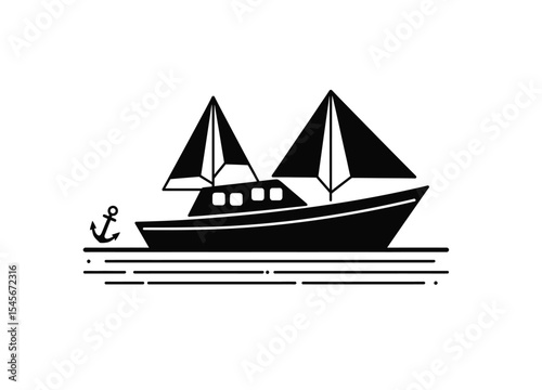 Luxury yacht icon vector in black color with white background. 