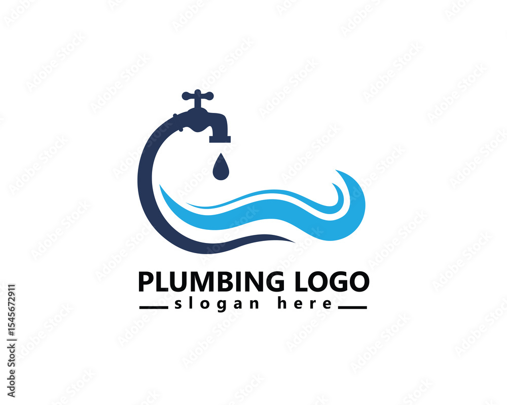 Fototapeta premium creative plumbing logo water tap with water waves ,logo design template