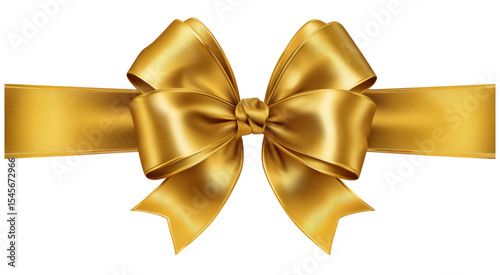 Elegant Gold Ribbon Bow, Luxurious Satin Texture, Festive Decoration isolated on transparent background