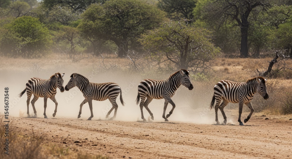 Fototapeta premium Zebras in a dusty savanna