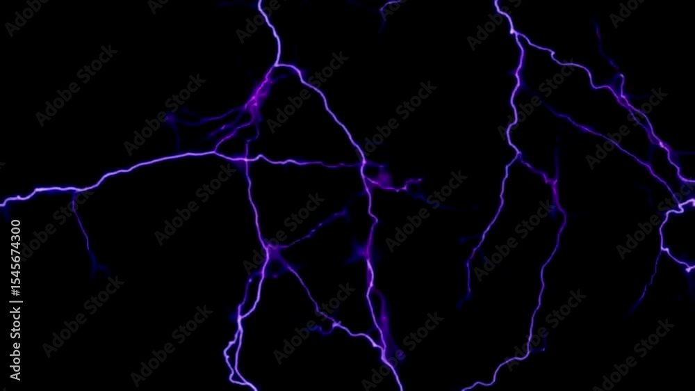 Intense purple lightning electricity animation on black background for fantasy, sci-fi, and energetic motion graphics