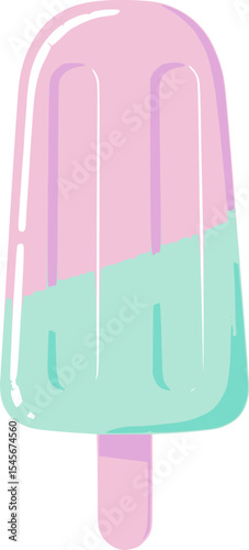 Illustration of a popsicle with pink and mint green halves

