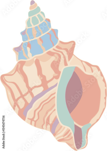Pastel-colored seashell illustration. A spiral shell in soft hues evokes a calm and gentle atmosphere

