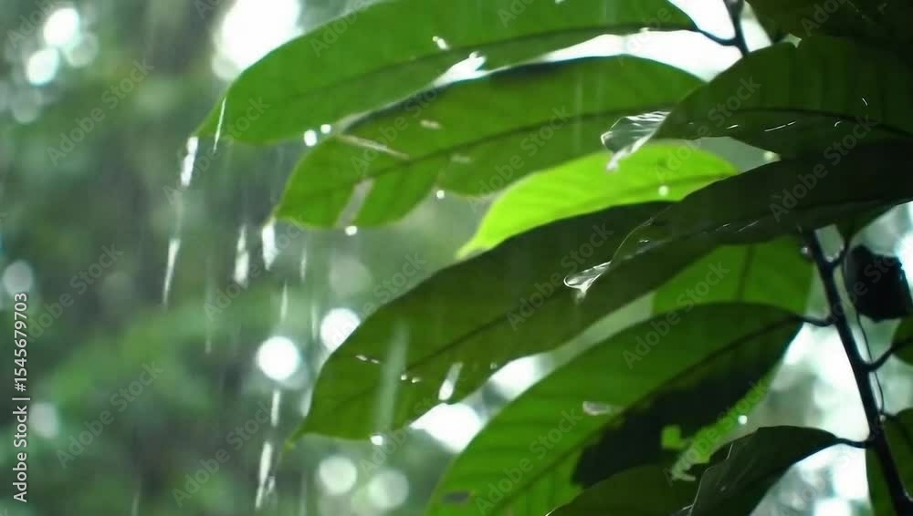 Rainforest Canopy Dripping: Lush Green Leaves & Water Drops Rainforest Canopy Dripping: Lush Green Leaves & Water Drops