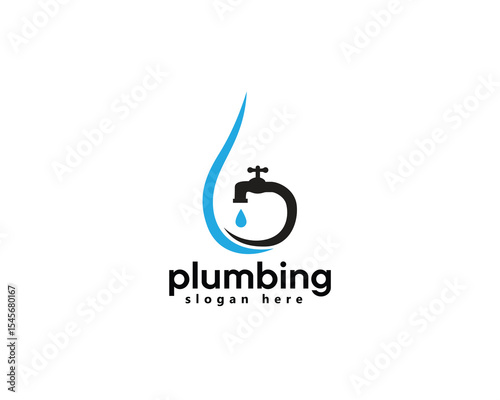 creative plumbing logo abstract water droplets connected with water tap pipe, logo design template