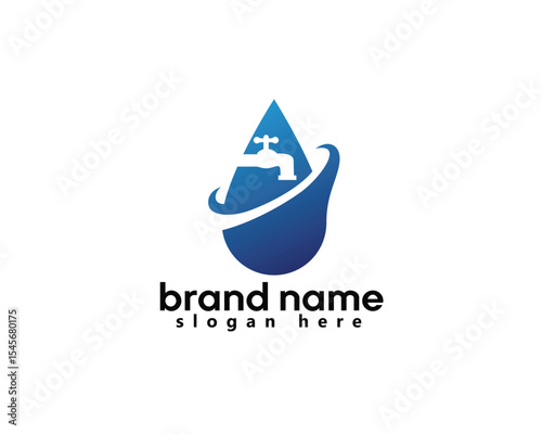 creative plumbing logo shadow of faucet inside water logo design template
