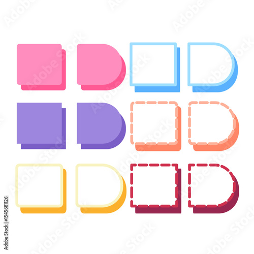 Colorful flat label tags with shadow and dashed style