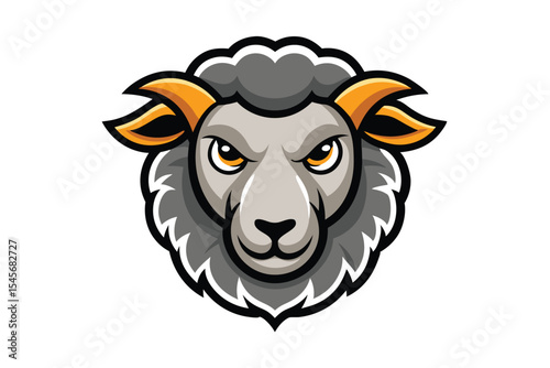 Cartoon ram with sharp golden horns stares intensely from a white backdrop