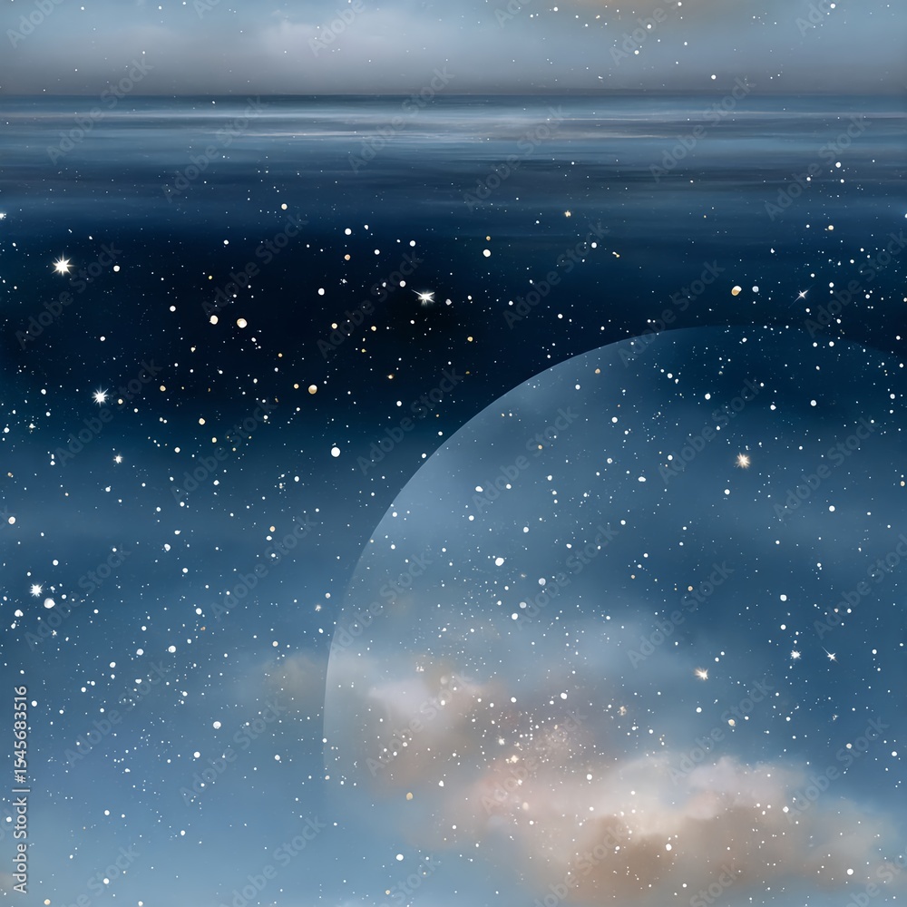 Naklejka premium Seamless pattern of a starry night sky with clouds and twilight glow