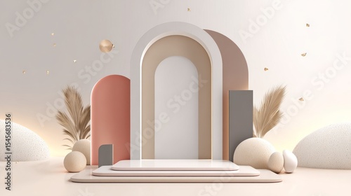 Modern minimalist design featuring arches and soft shapes in neutral tones.