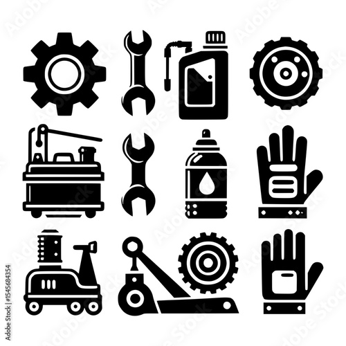 Automotive repair shop tools and equipment icons