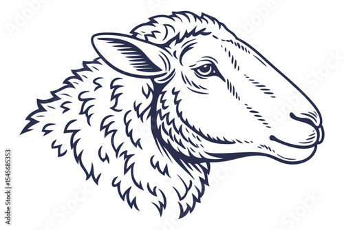 A detailed sheep head illustration shows strong linework on a white background