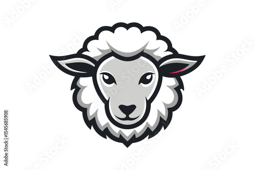 Simple sheep head shows grey face and fluffy white wool outline