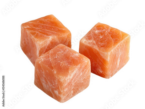 Three cubes of orange turkish delight isolated on transparent background