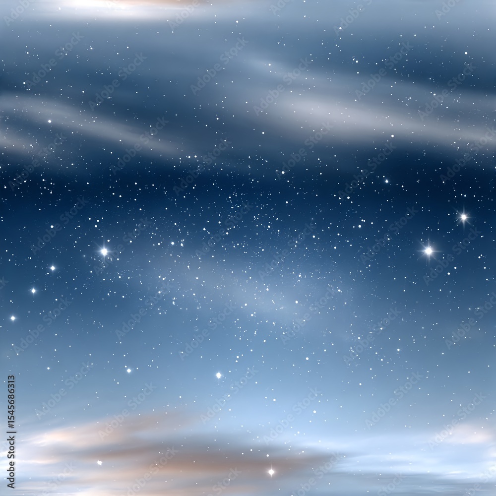 Fototapeta premium Seamless pattern of a starry night sky with clouds and twilight glow