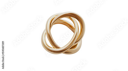 Intertwined golden rings abstract design isolated on transparent background