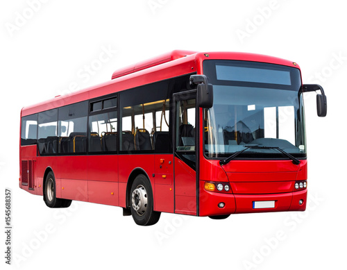 Red City Bus Driving with Motion Blur and Dust Trail, Rear Three-Quarter View, Isolated on Transparent Background