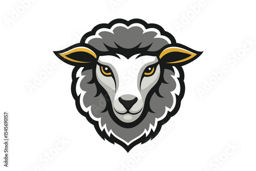 Mascot style sheep head features golden eyes and trim details stands out