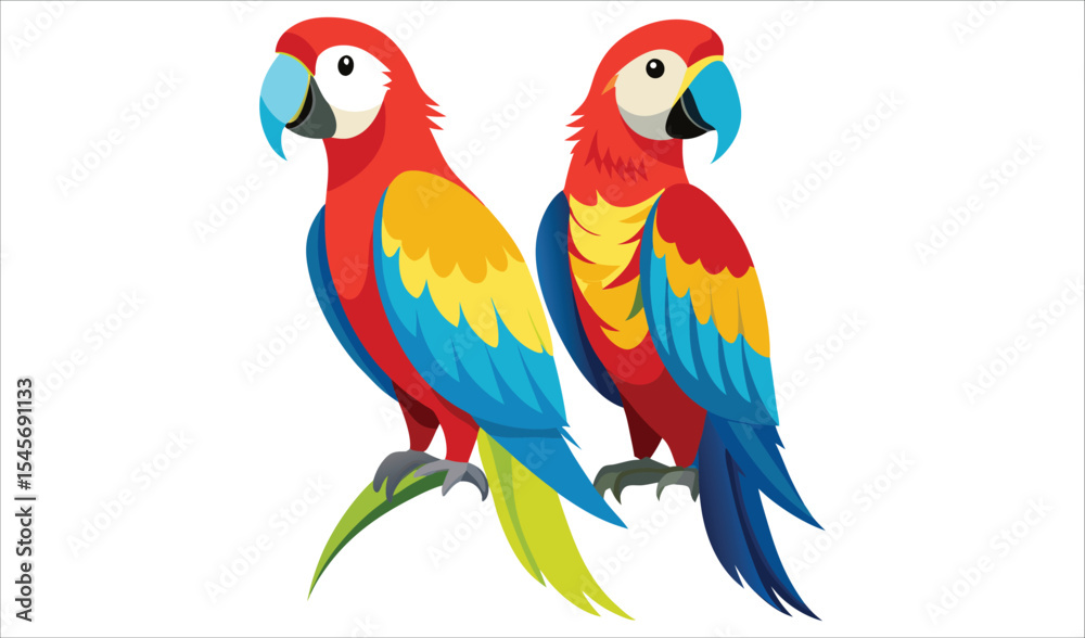 Obraz premium Two colorful macaws perched on a branch