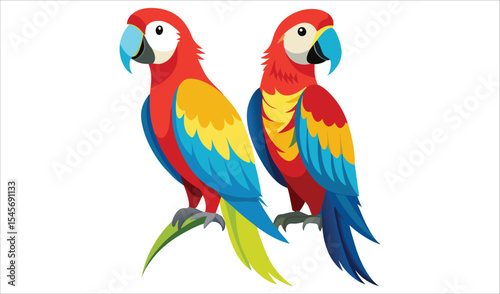 Two colorful macaws perched on a branch