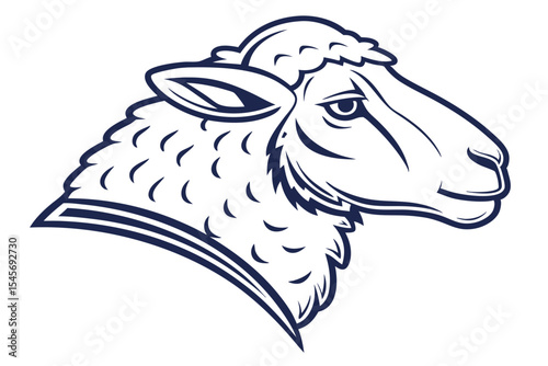 A striking sheep head is illustrated with sleek lines and solid fill