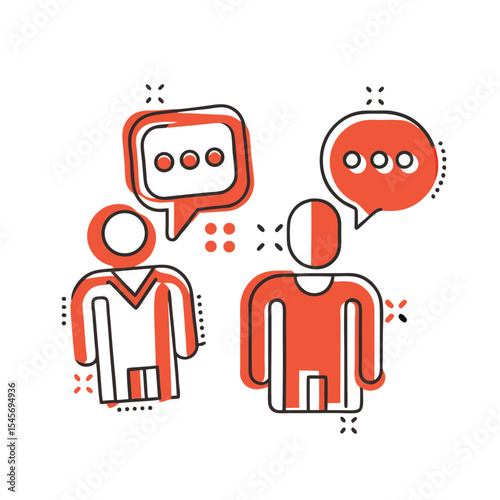 Two stylized figures engaging in conversation with speech bubbles vector illustration