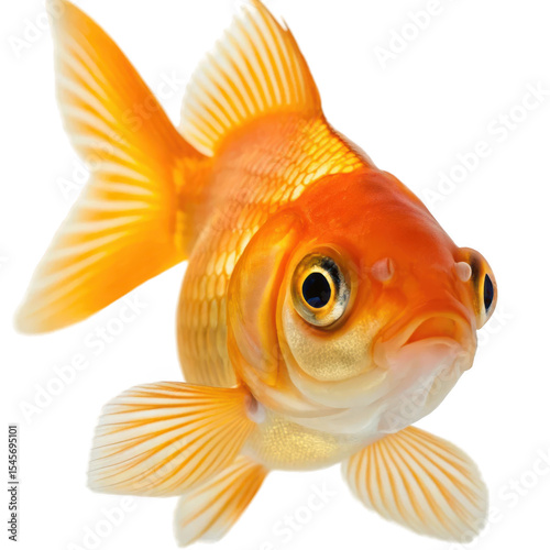 face shot of golden fish isolated on transparent