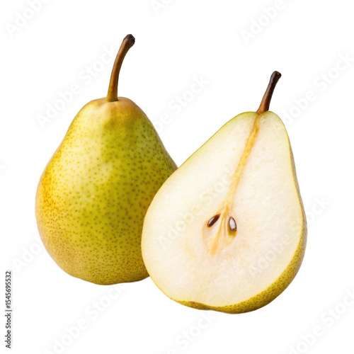  pear and half pear slice isolated on transparent