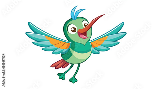 Happy cartoon hummingbird in flight illustration