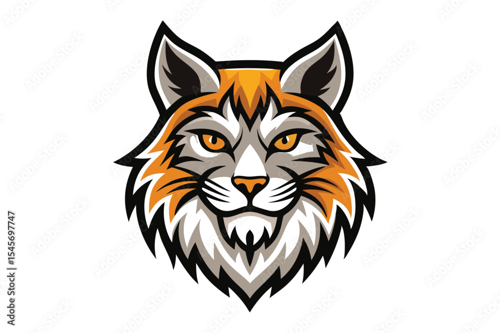 Obraz premium Cartoon bobcat head with fierce expression and sharp details is displayed prominently