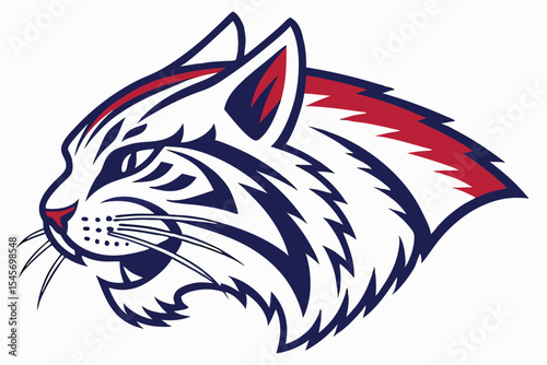Fierce bobcat gazes forward with an intense look, its sleek navy stripes accentuating power