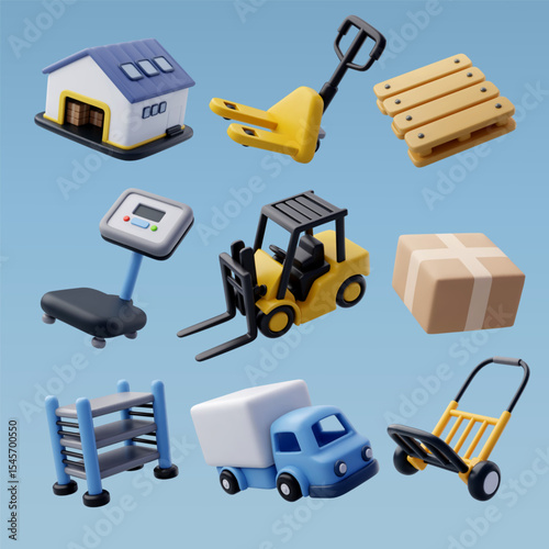3D Vector Warehouse Logistics and Delivery Icons Set