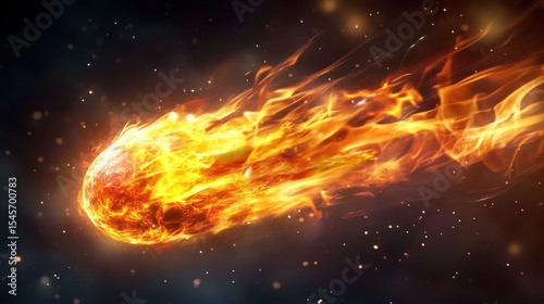 Fiery meteor streaking across space