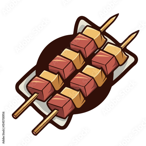 Grilled Beef or Chicken meat stick Kebab Food Vector.