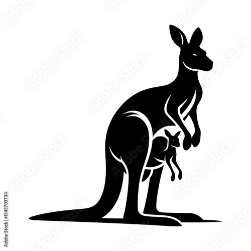Mother kangaroo and joey silhouette illustration
