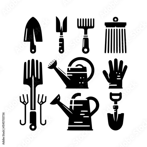 Gardening tools and equipment icon set