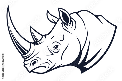 Black line drawing shows a close up side view of a rhinoceros head