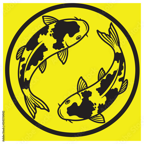 Vector illustration of two koi fish swimming in circle japanese artistic concept