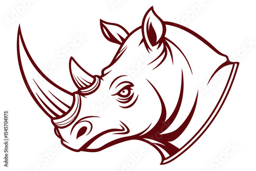 rhino head shows powerful outline with a strong horn in maroon