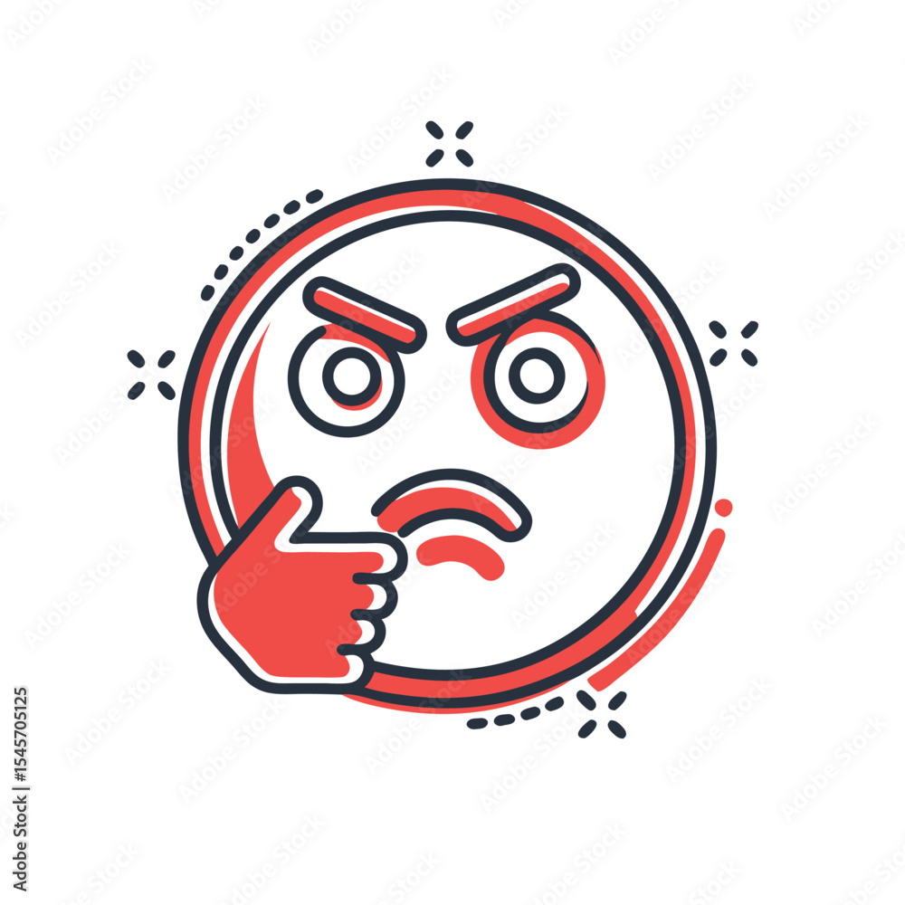 Obraz premium Animated angry emoji face with hand gesturing thought and vector illustration design