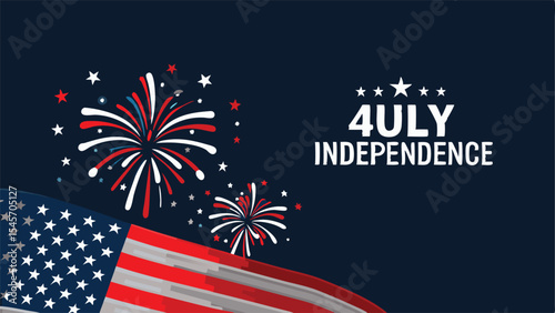 Illustration celebrating fourth of july with american flag fireworks and independence day text design