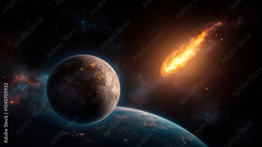 Fototapeta premium Cosmic Collision: Planet & Comet Impact