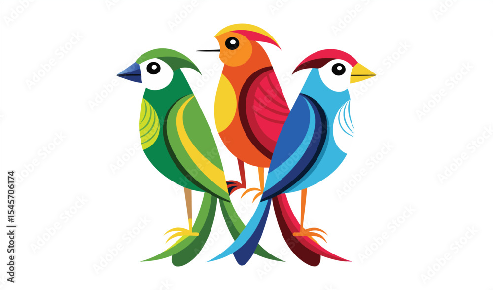Naklejka premium Three colorful birds abstract illustration