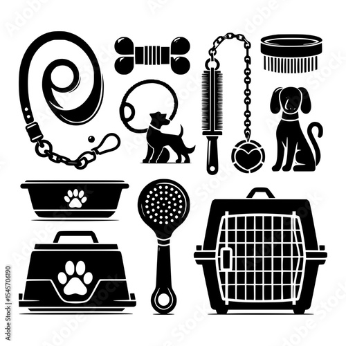 Dog owner supplies icons black and white