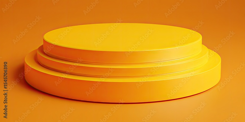 A vibrant orange, three-tiered cylindrical platform sits centrally on a matching background A vibrant orange, three-tiered cylindrical platform sits centrally on a matching background